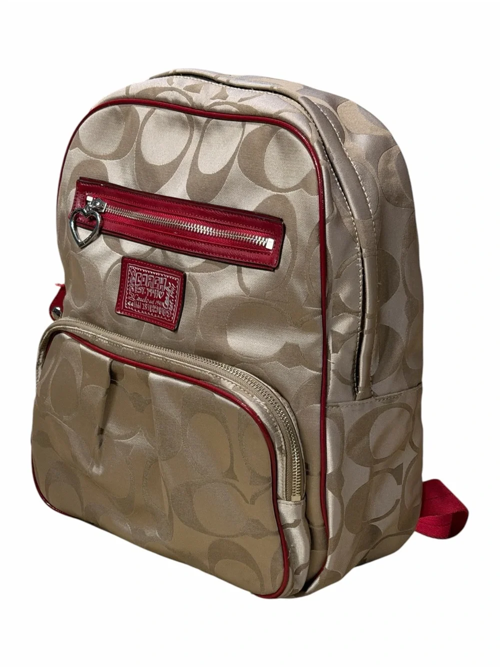 Coach F20046 Poppy Signature Canvas Backpack Red Patent